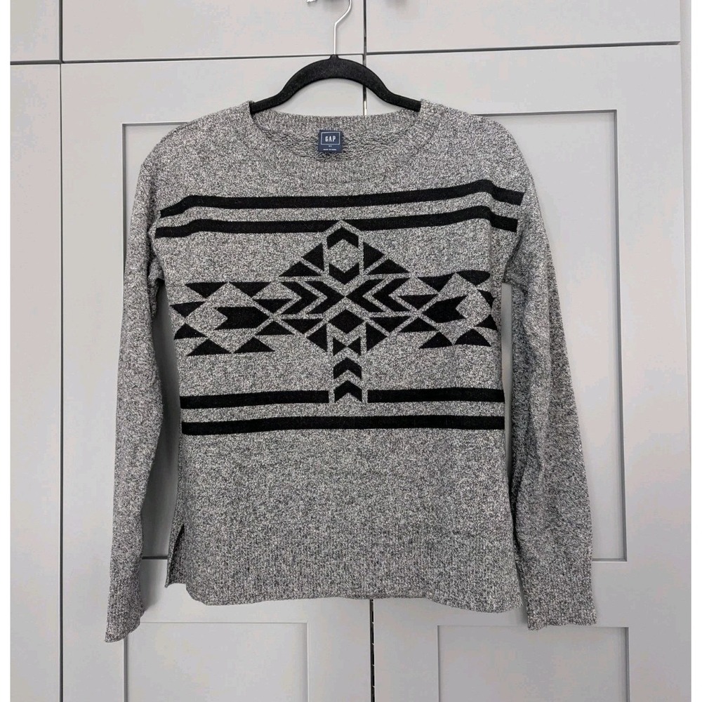Gap Women's XS Tribal Aztec Southwestern Merino Wool Blend Sweater Marled Gray